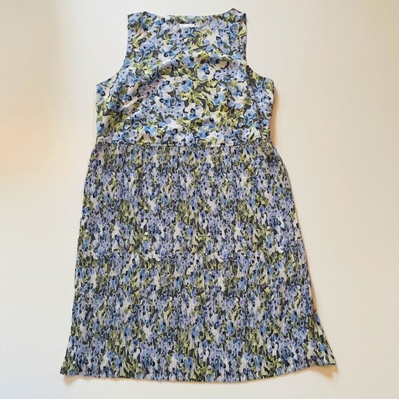 J. Jill Dress Floral Pleated Sleeveless Boat Neck Sleeveless Lined Spring Forest - Picture 1 of 6